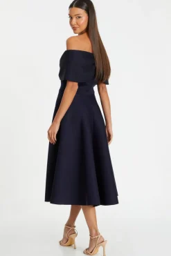 Quiz Navy Mesh Polka Dot Skater Midi Dress Hot
