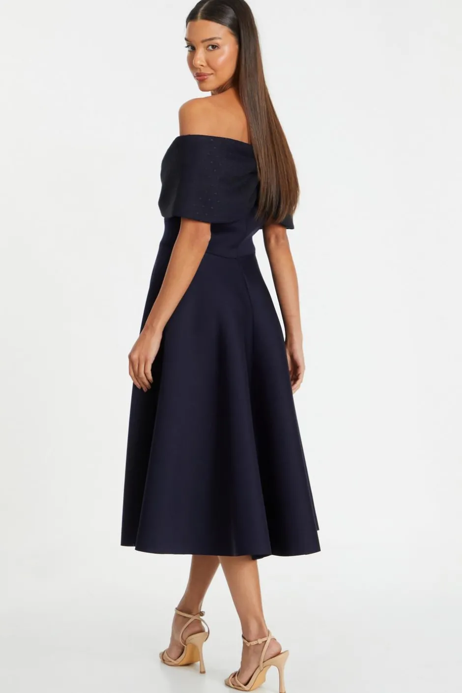Quiz Navy Mesh Polka Dot Skater Midi Dress Hot