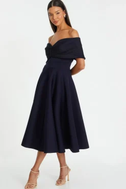 Quiz Navy Mesh Polka Dot Skater Midi Dress Hot