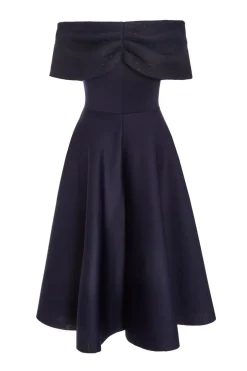 Quiz Navy Mesh Polka Dot Skater Midi Dress Hot