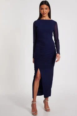 Quiz Mesh Ruched Midaxi Dress Navy Hot