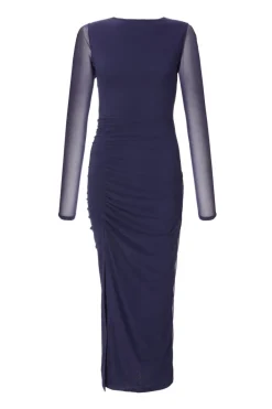 Quiz Mesh Ruched Midaxi Dress Navy Hot