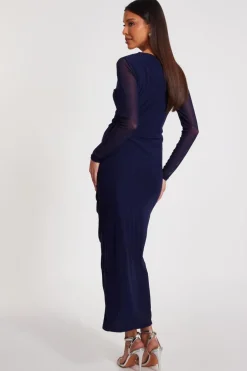 Quiz Mesh Ruched Midaxi Dress Navy Hot