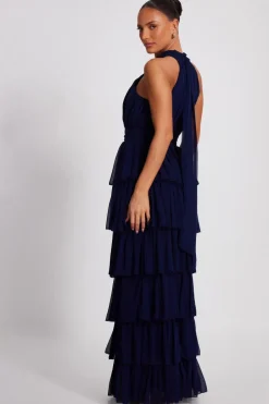Quiz Navy Mesh Tiered Maxi Dress