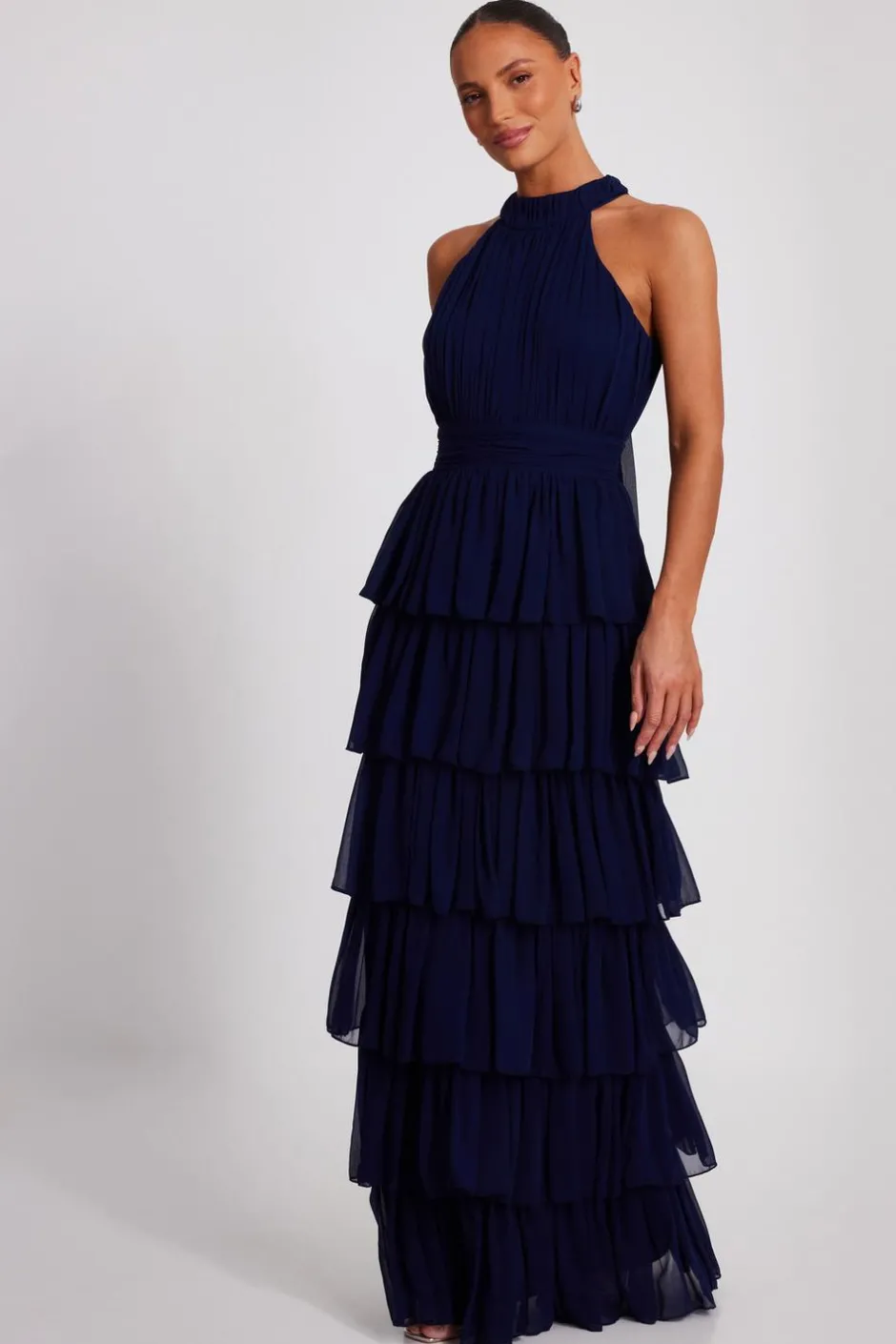 Quiz Navy Mesh Tiered Maxi Dress