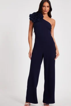 Quiz One Shoulder Floral Jumpsuit Navy Hot