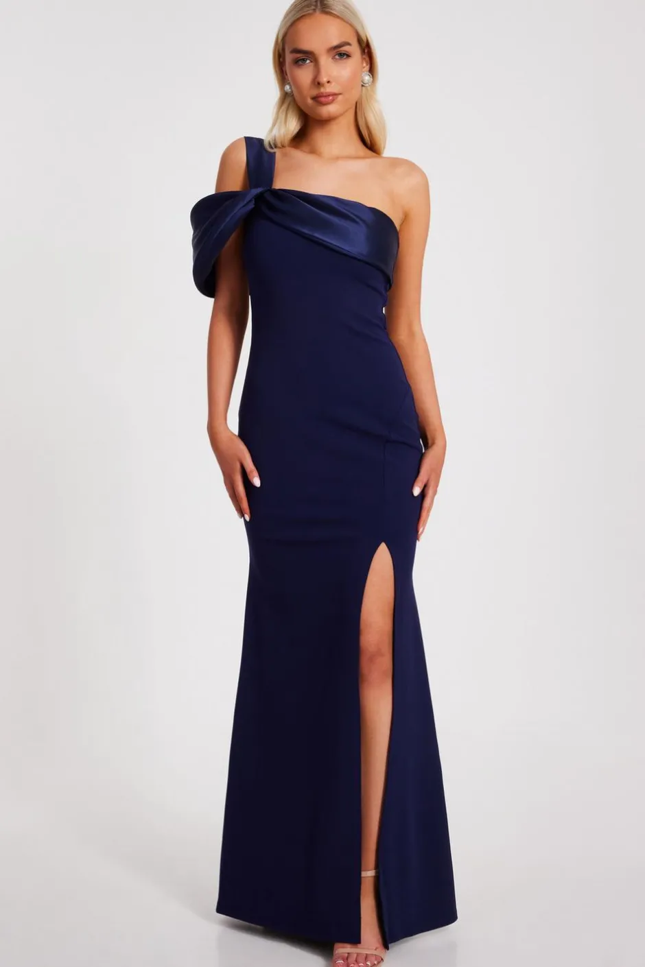 Quiz One Shoulder Maxi Dress Navy Sale