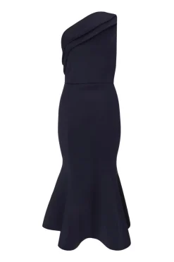 Quiz Navy One Shoulder Peplum Dress Sale