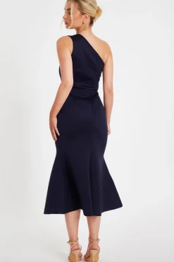 Quiz Navy One Shoulder Peplum Dress Sale