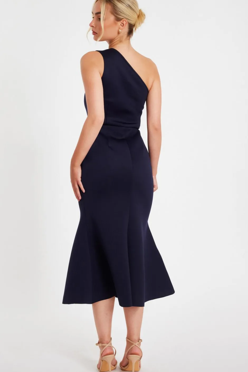 Quiz Navy One Shoulder Peplum Dress Sale