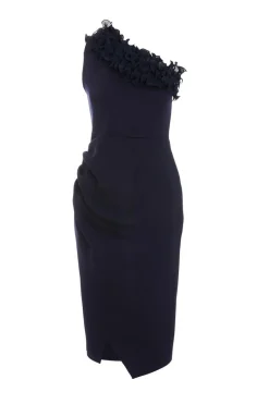 Quiz Navy One Shoulder Ruched Midi Dress Clearance