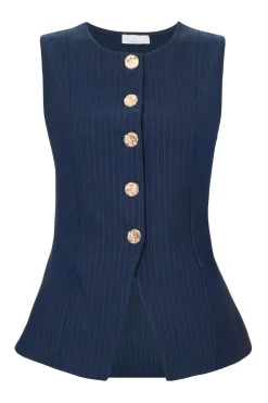 Quiz Navy Pinstripe Button Front Waistcoat Sale