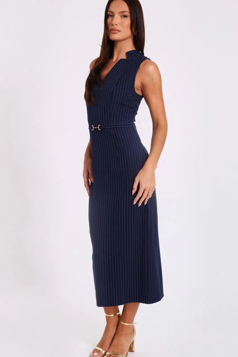 Quiz Navy Pinstripe Midi Dress Online