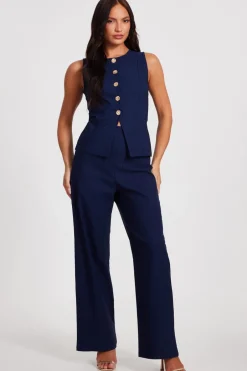 Quiz Navy Pinstripe Wide Leg Trousers Clearance