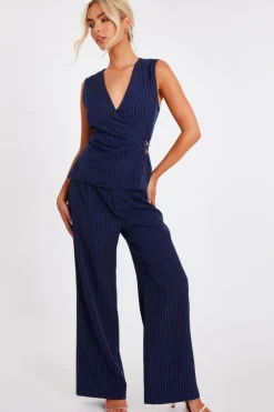 Quiz Navy Pinstripe Wide Leg Trousers Best