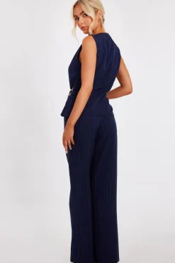 Quiz Navy Pinstripe Wide Leg Trousers Best