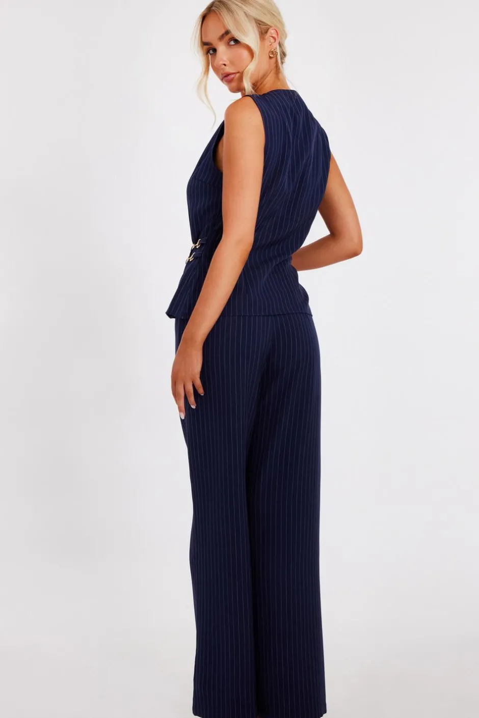 Quiz Navy Pinstripe Wide Leg Trousers Best