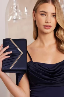 Quiz Pleated Clutch Bag Navy Sale