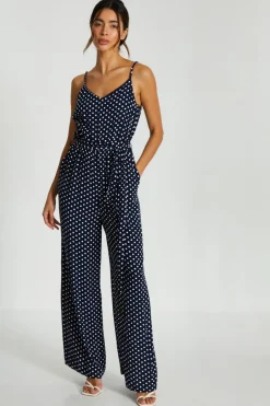 Quiz Navy Polka Dot Palazzo Jumpsuit Outlet