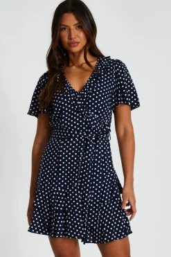 Quiz Navy Polka Dot Print Skater Dress Best