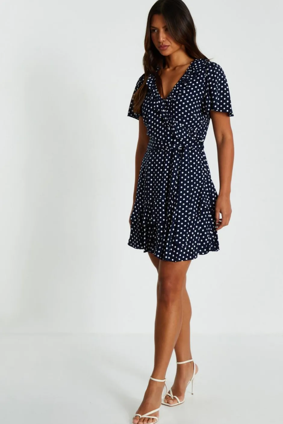 Quiz Navy Polka Dot Print Skater Dress Best