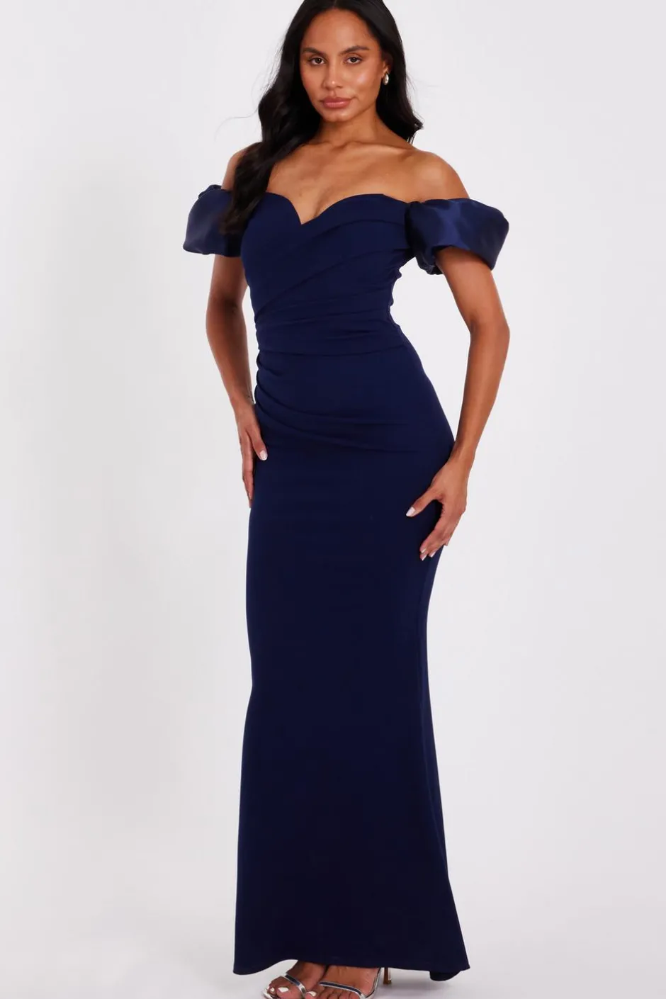 Quiz Navy Puff Sleeve Maxi Dress Hot