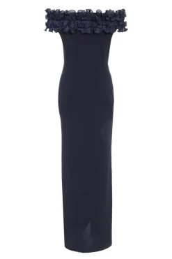 Quiz Navy Ruffle Bardot Maxi Dress Outlet