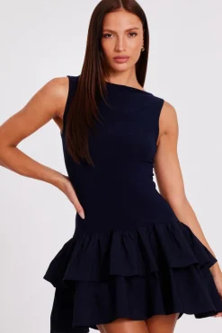 Quiz Navy Ruffle Hem Mini Dress Clearance