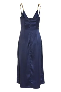 Quiz Navy Satin Buckle Front Midi Dress Best
