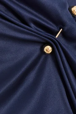 Quiz Navy Satin Buckle Front Midi Dress Best