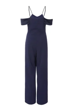 Quiz Navy Satin Cold Shoulder Jumpsuit Outlet