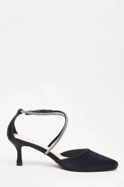 Quiz Satin Cross Strap Court Heels Navy New