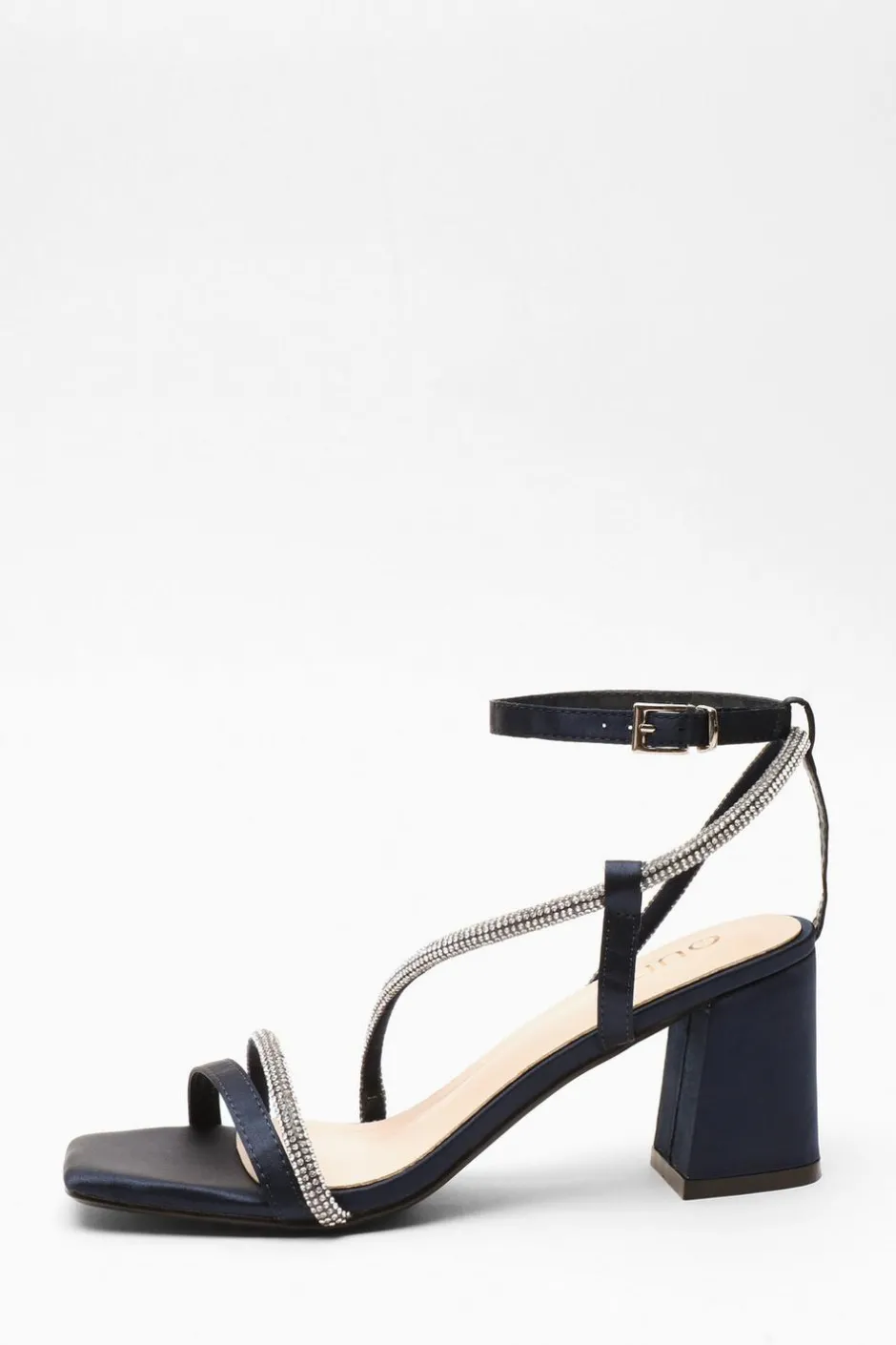 Quiz Satin Diamante Block Heeled Sandals Navy Hot