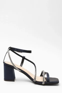 Quiz Satin Diamante Block Heeled Sandals Navy Hot