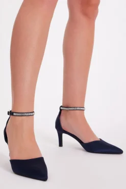 Quiz Satin Diamante Strap Court Heels Navy Outlet
