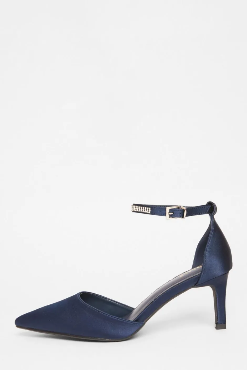 Quiz Satin Diamante Strap Court Heels Navy Outlet