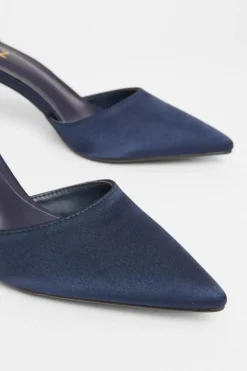 Quiz Satin Diamante Strap Court Heels Navy Outlet