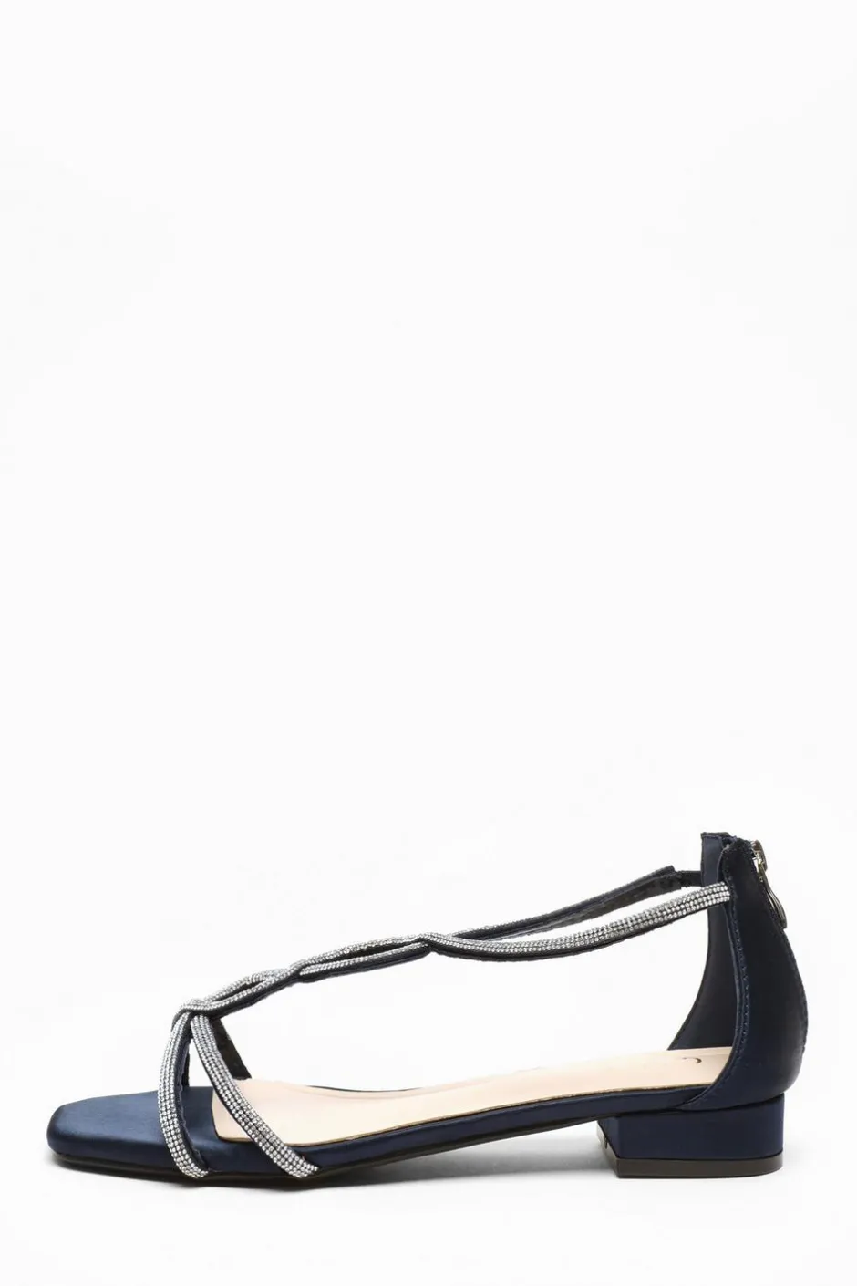 Quiz Satin Diamante T-Strap Flat Sandals Navy Best