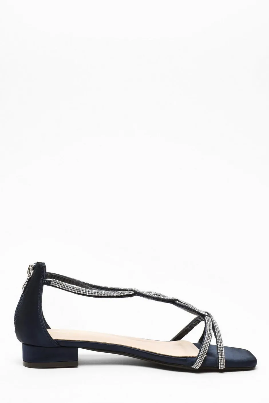 Quiz Satin Diamante T-Strap Flat Sandals Navy Best