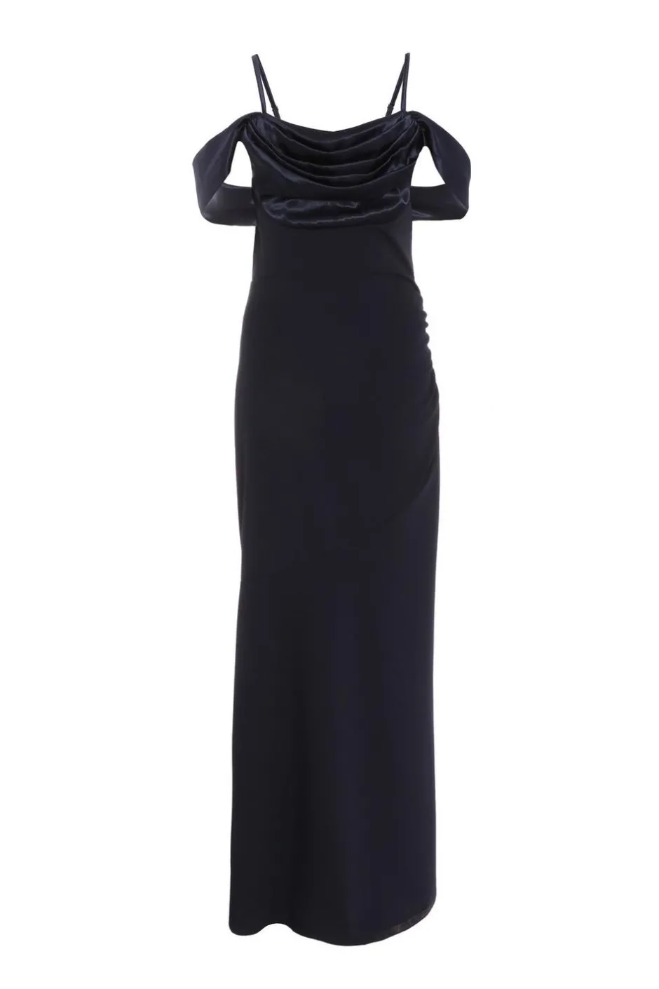 Quiz Navy Satin Drop Shoulder Maxi Dress New