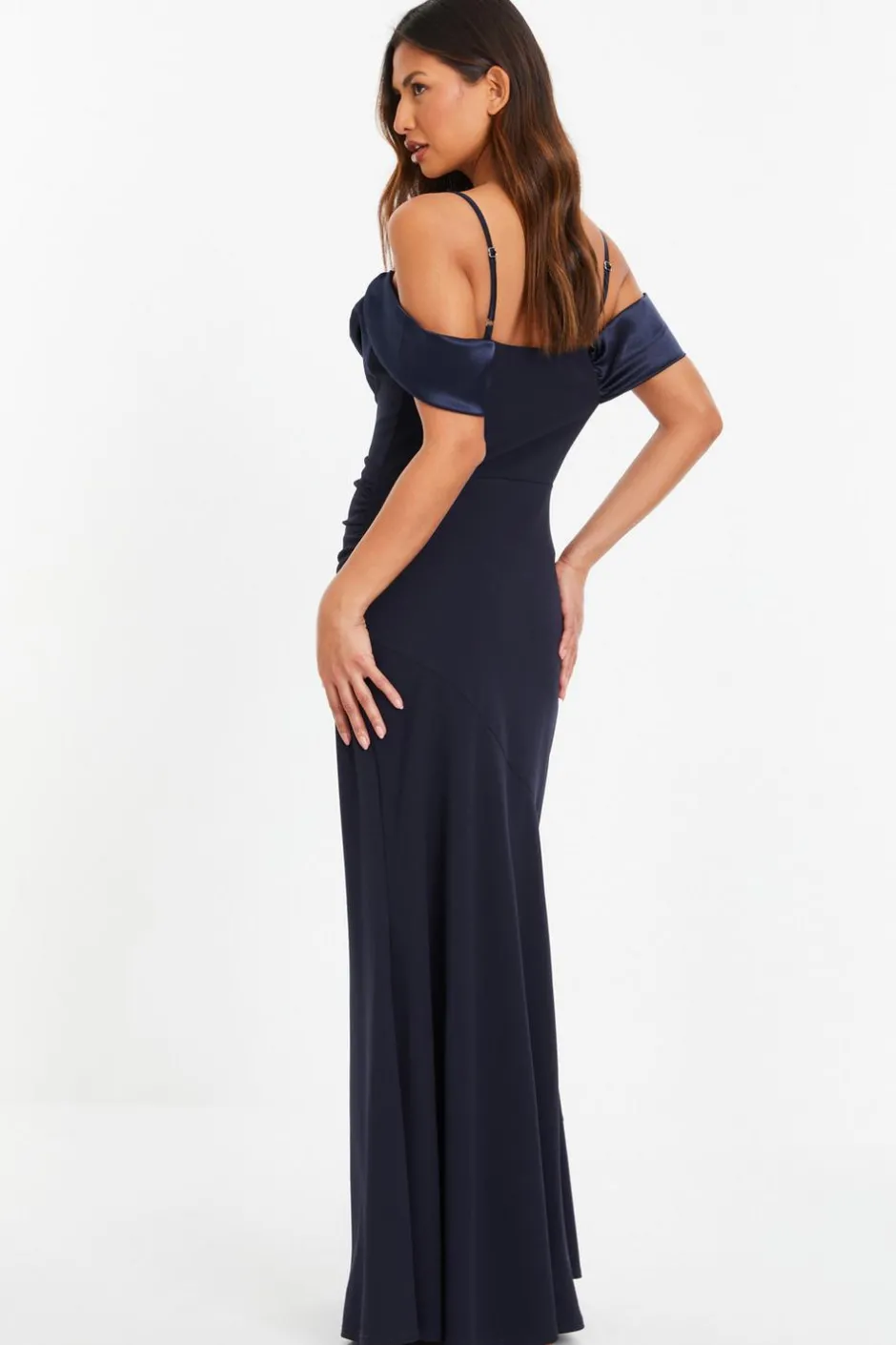 Quiz Navy Satin Drop Shoulder Maxi Dress New