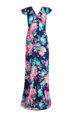 Quiz Navy Satin Floral Maxi Dress