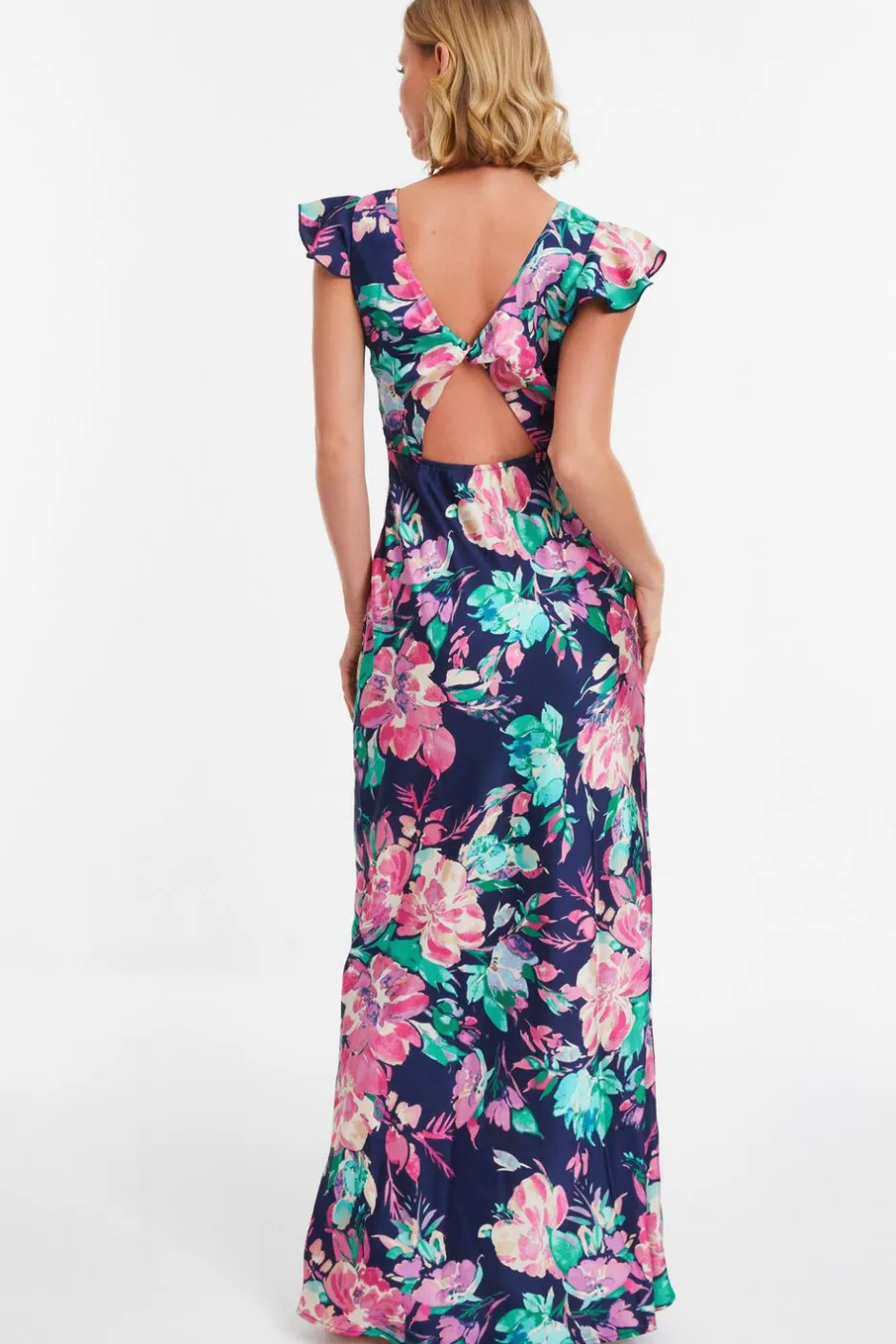 Quiz Navy Satin Floral Maxi Dress