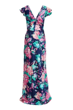 Quiz Navy Satin Floral Maxi Dress