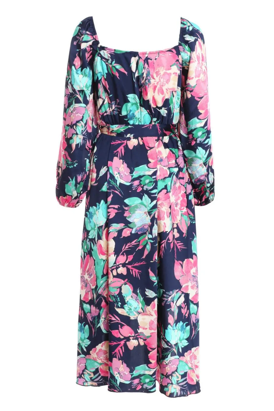 Quiz Navy Satin Floral Wrap Dip Hem Midi Dress Clearance