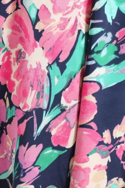 Quiz Navy Satin Floral Wrap Dip Hem Midi Dress Clearance