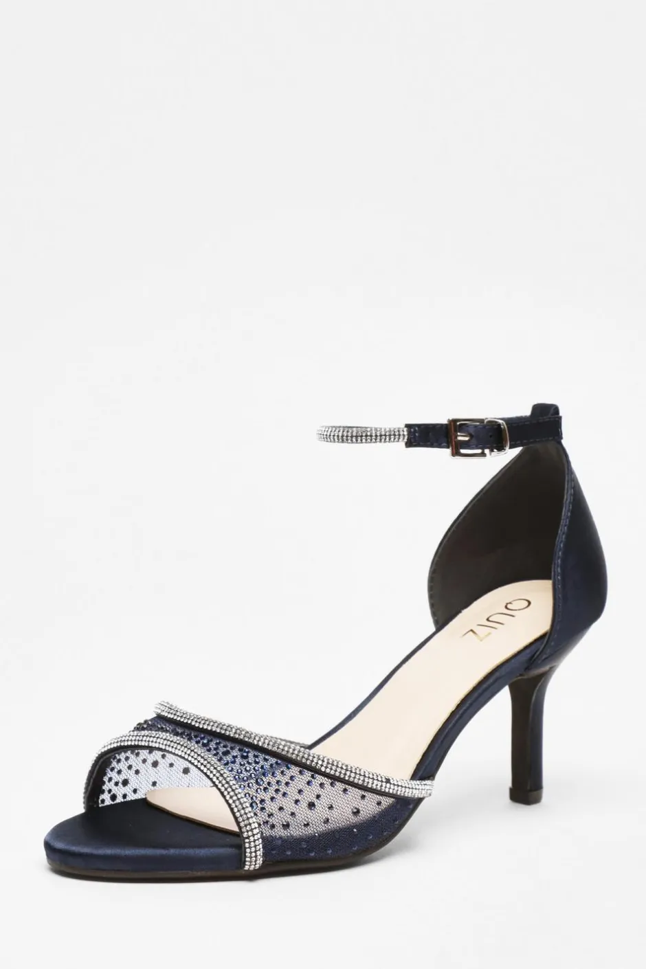 Quiz Satin Mesh Diamante Heeled Sandal Navy Sale