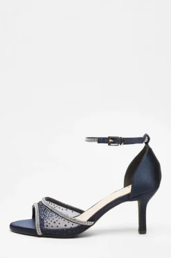 Quiz Satin Mesh Diamante Heeled Sandal Navy Sale