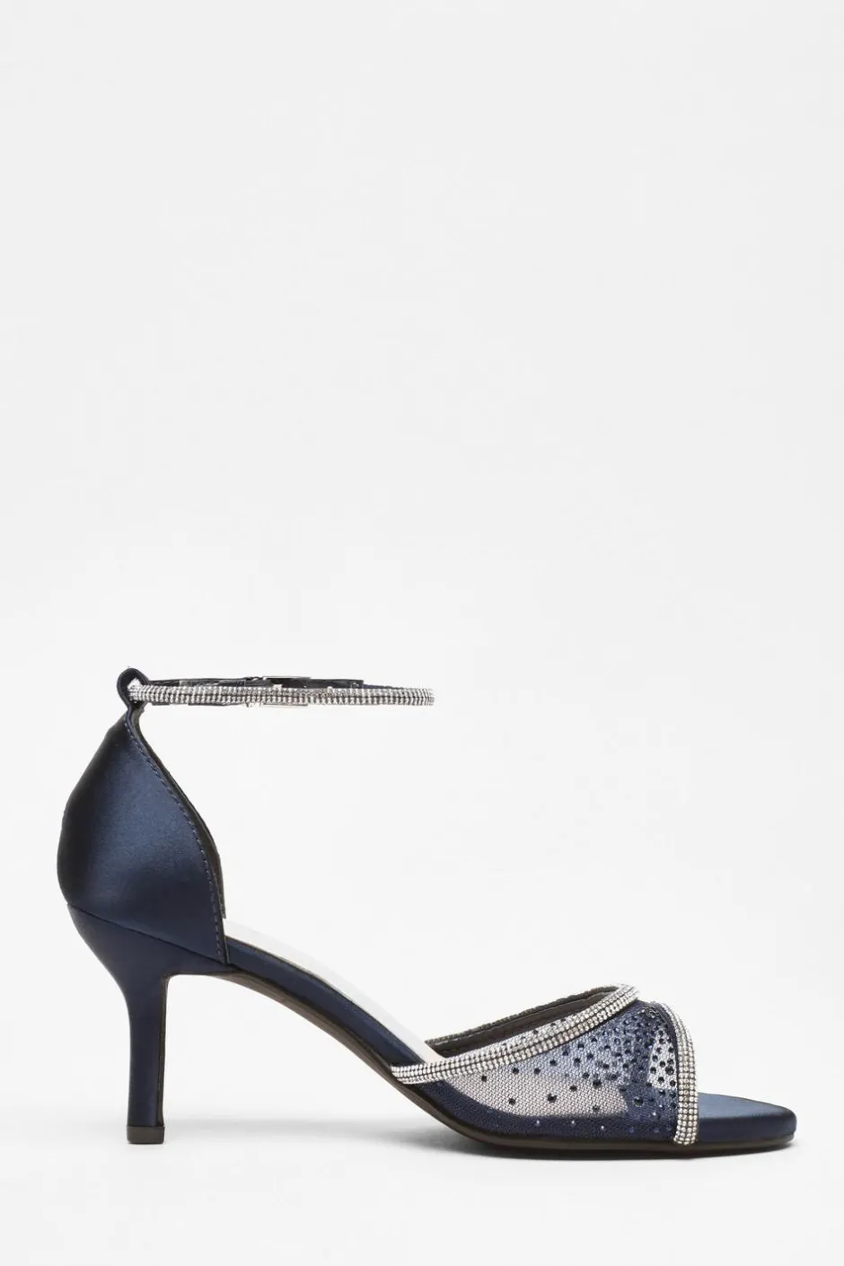 Quiz Satin Mesh Diamante Heeled Sandal Navy Sale