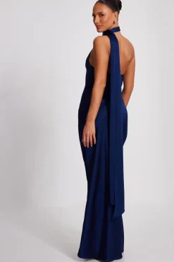 Quiz Satin Wrap Neck Maxi Dress Navy Best